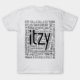 ITZY NAMES AND MUSIC COLLAGE BLACK T-Shirt